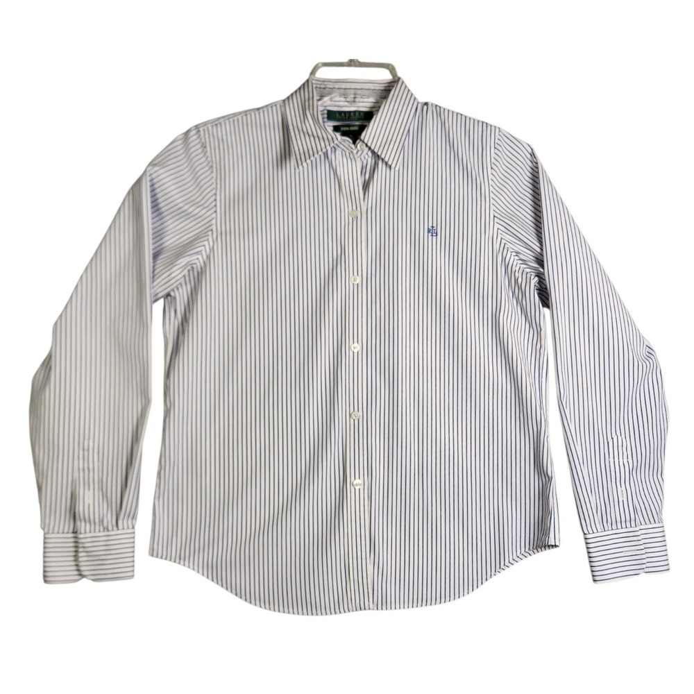 Lauren Ralph Lauren Non Iron Dress Shirt P/M Blue White Striped Stripe Cotton